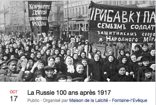 Facebook Banner. Conférence. La Russie 100 ans après 1917, par Aude Merlin. 2017-10-17